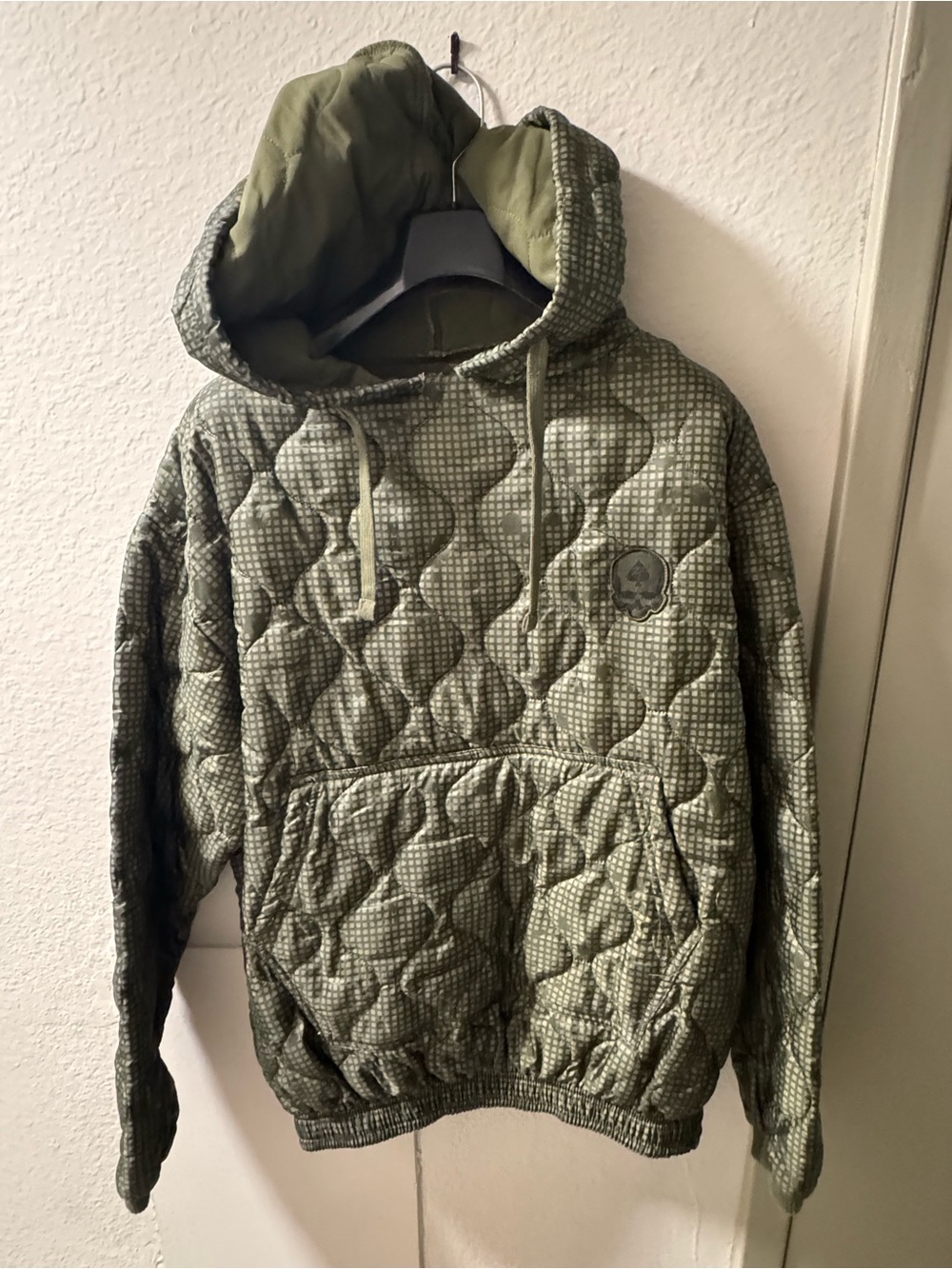 Quilted Wooby Hooded Sweatshirt in Olive Green